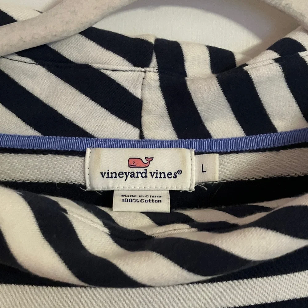 Vineyard Vines Navy and White Striped Cowl Neck Sweatshirt - Picture 3 of 7
